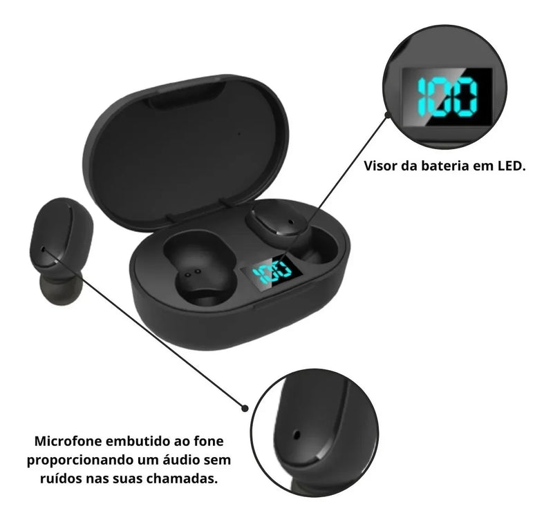 Fone de Ouvido E6s Bluetooth 5.0 - Tela LED Digital
